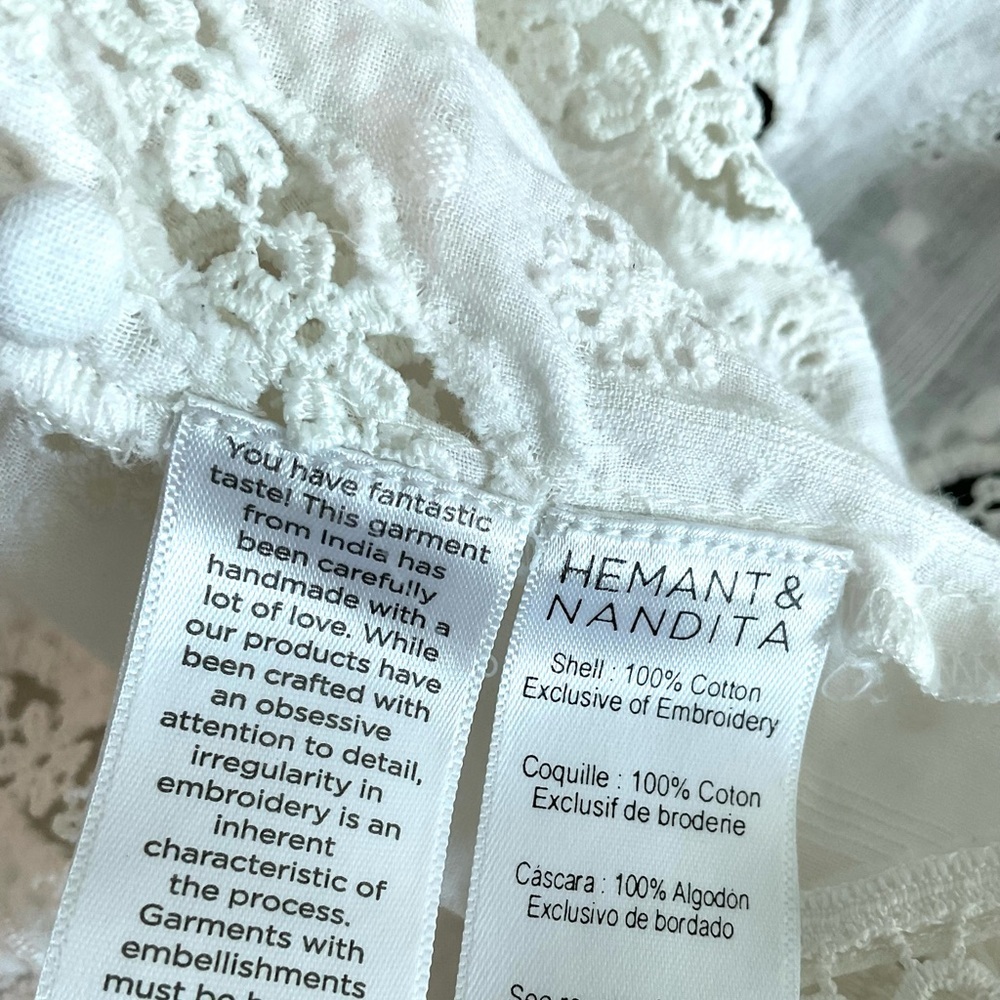 Anthropologie Hemant & Nandita White Eyelet Cotton Blouse XS Boho Romantic - Picture 5 of 5